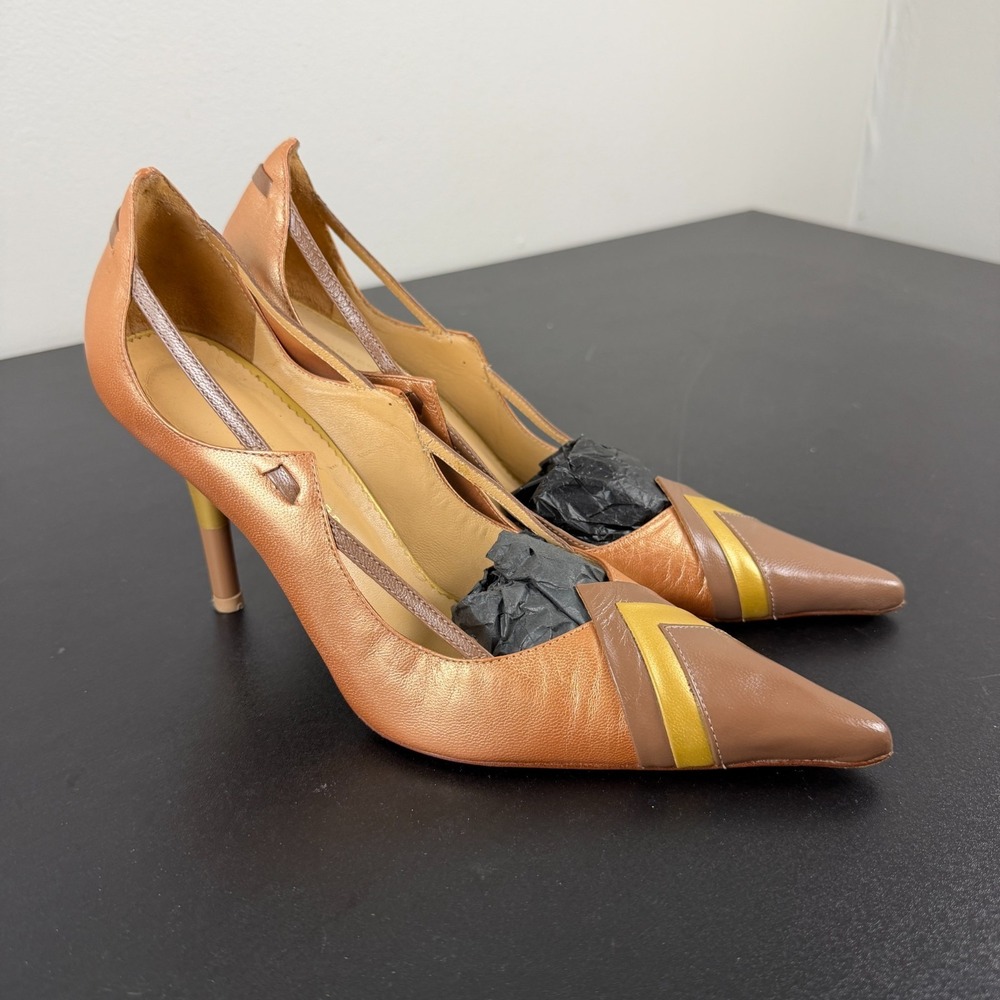 Francesca Giobbi Pump Heels Women's 7/ EU37 Brown Pointed Toe Genuine Leather